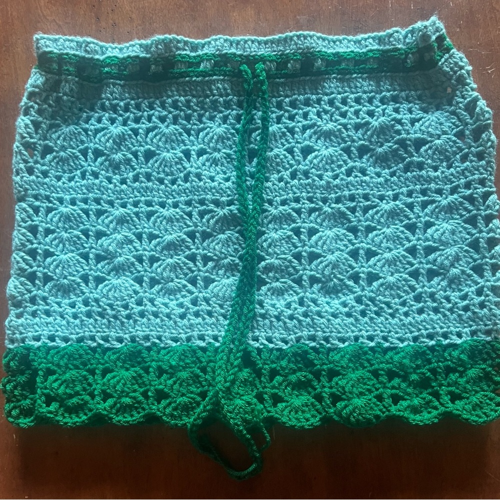 Handmade Crochet Skirt in Aqua and Emerald